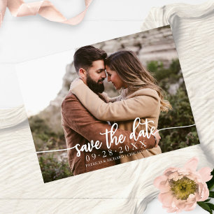 Elegante Kalligrafie Wedding Save the Date Foto Postkarte