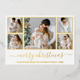 Elegante Kalligrafie Weihnachten 5 Fotorahmen Gold Folien Feiertagskarte