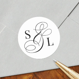 Elegante Kalligraphie Ampersand Monogram Wedding Runder Aufkleber