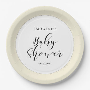 Elegante Kalligraphie Babydusche Pappteller