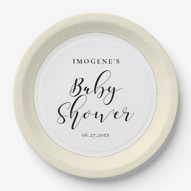 Elegante Kalligraphie Babydusche Pappteller (Vorderseite)
