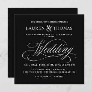 Elegante Kalligraphie Black and Silver Wedding Einladung