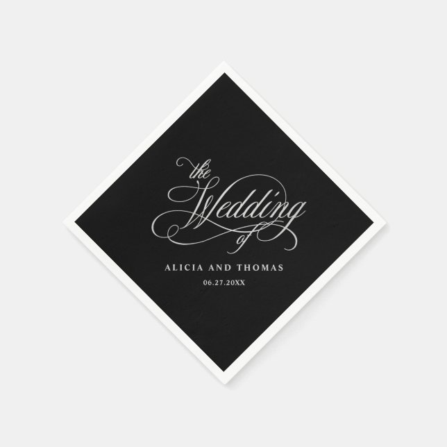 Elegante Kalligraphie Black and Silver Wedding Serviette (Ecke)