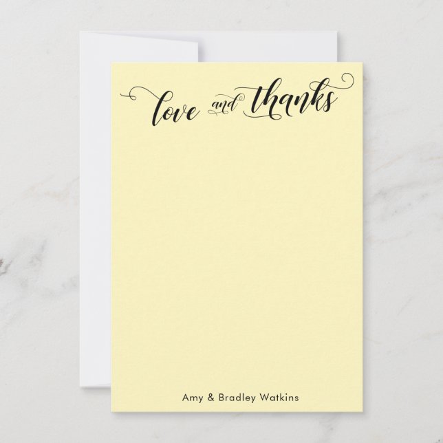 Elegante Kalligraphie Danke, blassgelb Dankeskarte (Vorderseite)