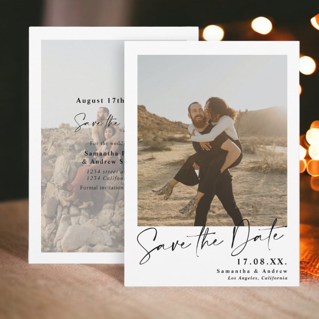 Elegante Kalligraphie, einfach 2 Fotos Save the Da Save The Date (Elegant calligraphy simple 2 photos save the date)