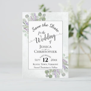Elegante Kalligraphie Eukalyptus & Lavender Weddin Save The Date
