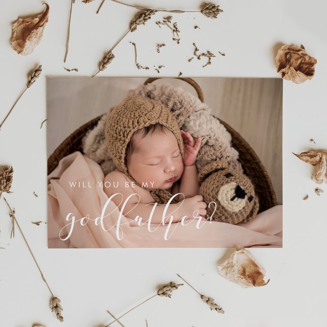 Elegante Kalligraphie Godvaterkarte Einladung (godfahter proposal photo card)