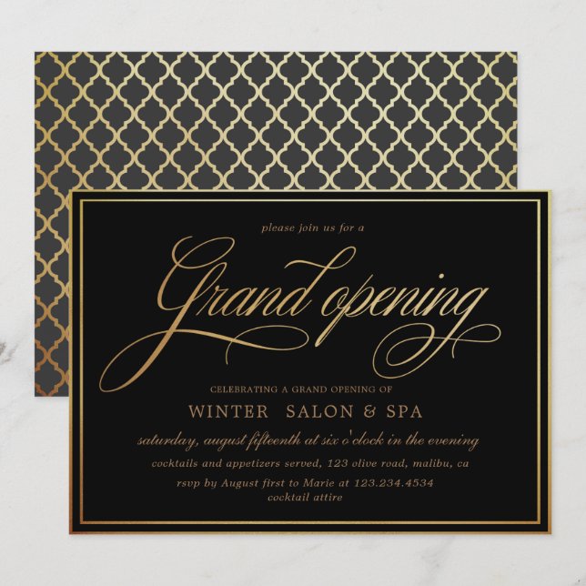 elegante Kalligraphie Gold Grand Opening Einladung (Vorne/Hinten)