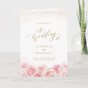 Elegante Kalligraphie, Gold und Blütenhochzeit Programm