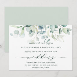 Elegante Kalligraphie Grüne Foliage Hochzeit Einladung