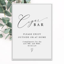 Elegante Kalligraphie Gunst Cigar Bar Wedding Sign