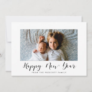 Elegante Kalligraphie Happy New Year Fotokarte Feiertagskarte