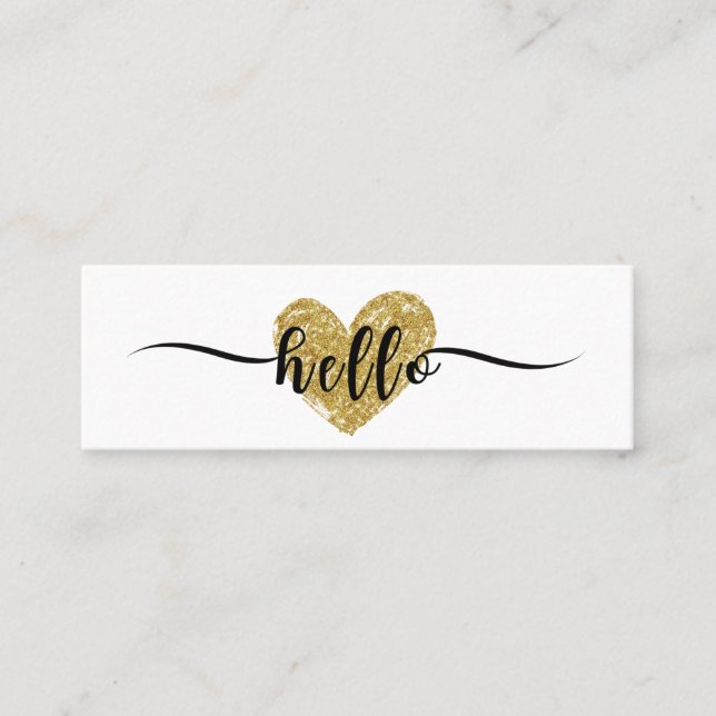 Elegante Kalligraphie Hello Heart Gold Glitzer Mini Visitenkarte (Vorderseite)