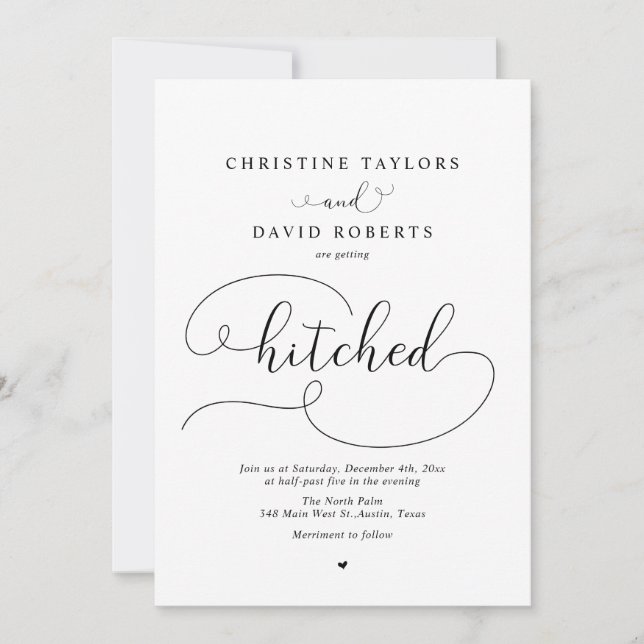 Elegante Kalligraphie, Hitched Einladung (Vorderseite)
