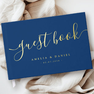 Elegante Kalligraphie Hochzeit echter Folie dunkel Gästebuch