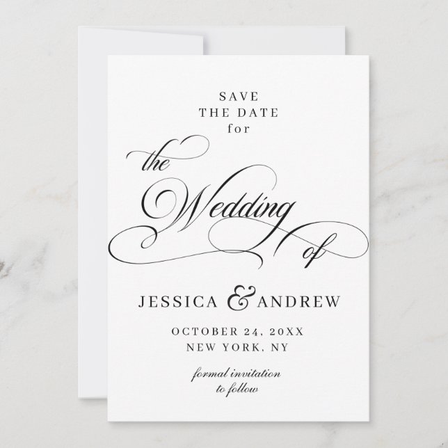 Elegante Kalligraphie Hochzeit einfach Save the Da Date (Vorderseite)