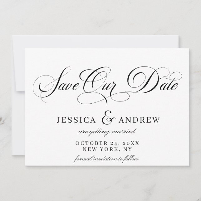 Elegante Kalligraphie Hochzeit einfach Save the Da Save The Date (Vorderseite)