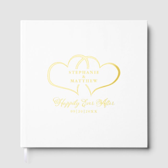 Elegante Kalligraphie Hochzeit Romantische Herzen  Gästebuch (Vorderseite)