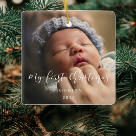 Elegante Kalligraphie Mein erstes Weihnachtsbaby-F Keramikornament