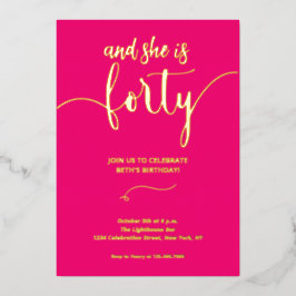 Elegante Kalligraphie rosa 40 GEBURTSTAGSKARTE Ein Folieneinladung