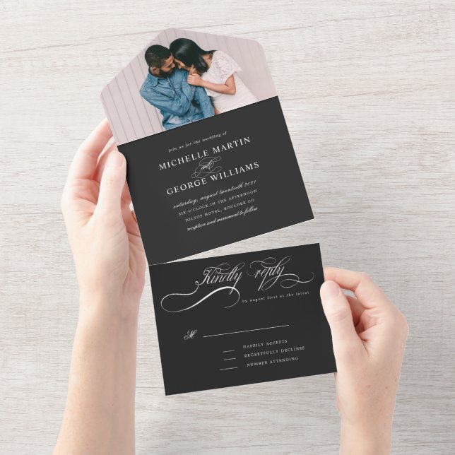 elegante Kalligraphie schwarz in einer Einladung (Abreißen)