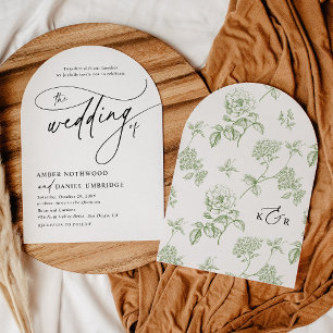 Elegante Kalligraphie Schwarz-Weiß-Bogenhochzeit Einladung