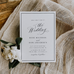 Elegante Kalligraphie, Schwarz-Weiß-Hochzeit Einladung