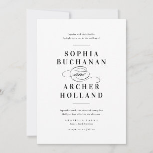 Elegante Kalligraphie Schwarz-Weiß-Hochzeit Einladung