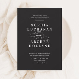 Elegante Kalligraphie Schwarz-Weiß-Hochzeit Magneteinladung