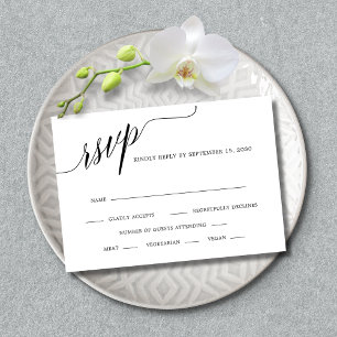 Elegante Kalligraphie Schwarz-Weiß-Hochzeit RSVP Karte