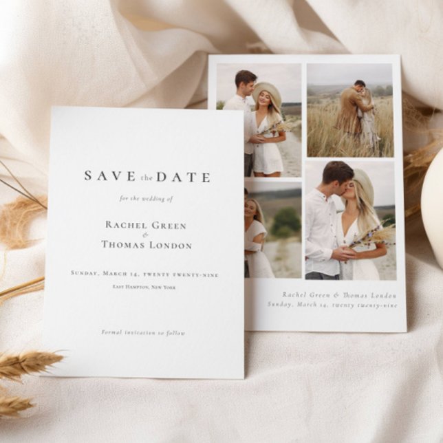 Elegante Kalligraphie Schwarz-weiße Fotos Hochzeit Save The Date (Von Creator hochgeladen)