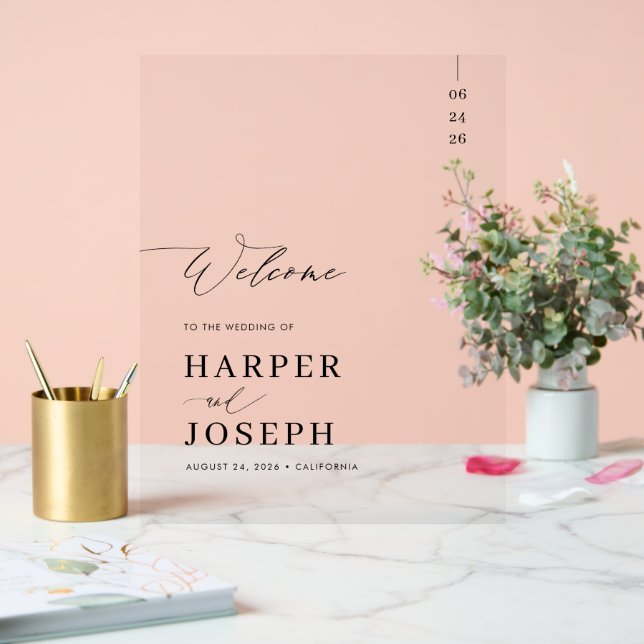 Elegante Kalligraphie Script Wedding Willkommen Acrylschild (Hochzeit)