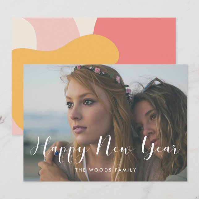 Elegante Kalligraphie Silvesterfotokarte Feiertagskarte (Vorne/Hinten)