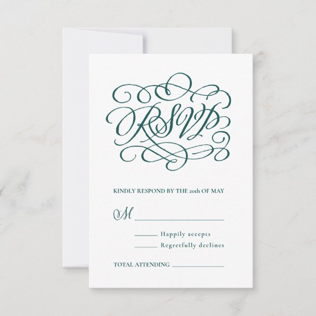 Elegante Kalligraphie Tiefe Aquamarine vertikale U RSVP Karte (Vorderseite)