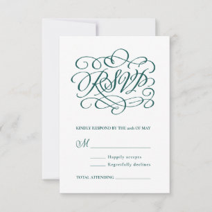 Elegante Kalligraphie Tiefe Aquamarine vertikale U RSVP Karte