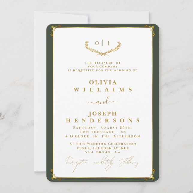 ELEGANTE KALLIGRAPHIE UND FRAME GOLDEN CHIC WEDING EINLADUNG (Vorderseite)