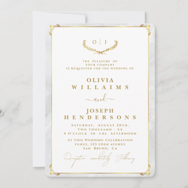 ELEGANTE KALLIGRAPHIE UND FRAME GOLDEN CHIC WEDING EINLADUNG (Vorderseite)