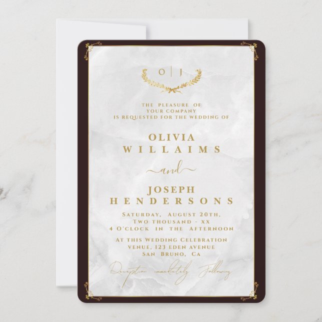ELEGANTE KALLIGRAPHIE UND MARMOR-FRAME-GOLD-WEDD EINLADUNG (Vorderseite)