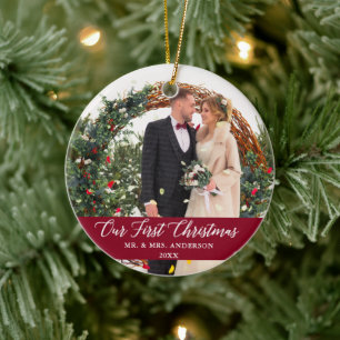 Elegante Kalligraphie Unser erstes Weihnachtsburgu Keramik Ornament