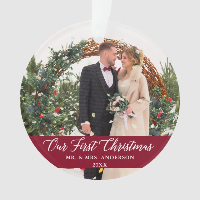 Elegante Kalligraphie Unser erstes Weihnachtsburgu Ornament (Vorderseite)