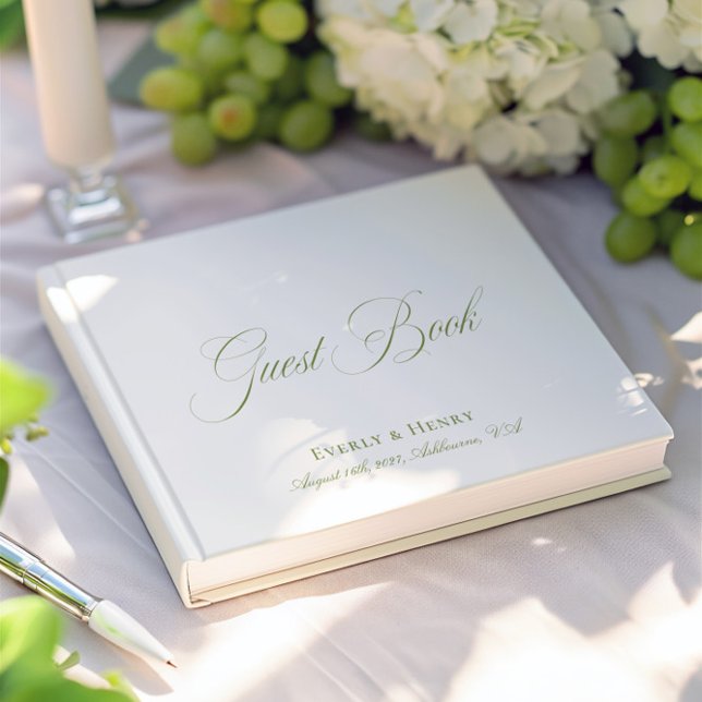 Elegante Kalligraphie White & Sage Green Wedding Gästebuch (Elegant Calligraphy White & Sage Green Wedding Guest Book)