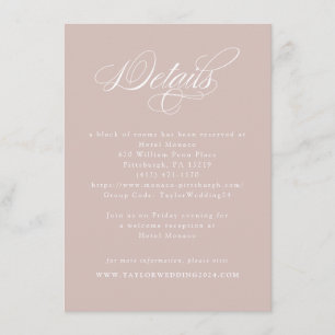 Elegante kalligraphische Dusty Pink Wedding Detail Begleitkarte