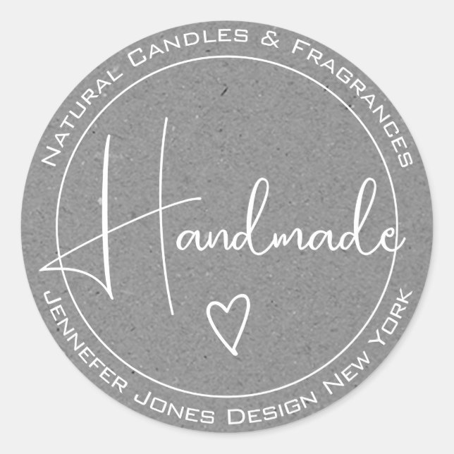 Elegante kalligraphische Gray Paper-Handmade-Label Runder Aufkleber (Vorderseite)