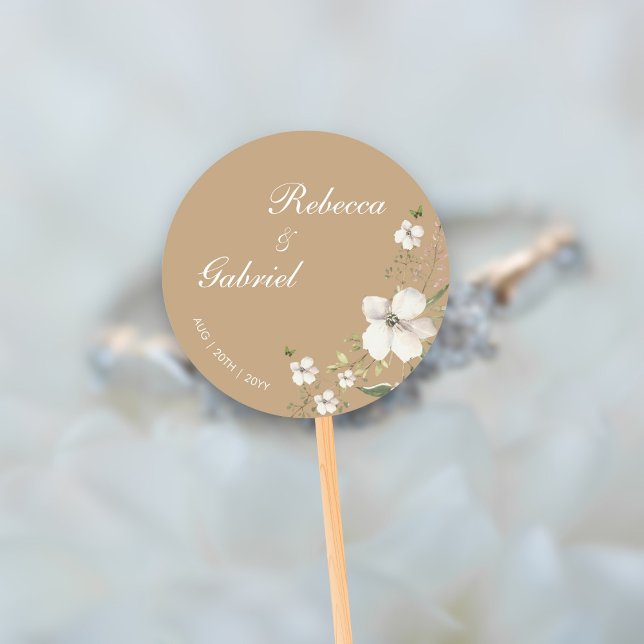 Elegante kalligraphische Hochzeit der Wasserfarben Runder Aufkleber (Von Creator hochgeladen)