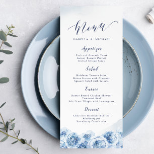 Elegante kalligraphische Hochzeit mit Blütenblumen Menükarte