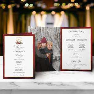 Elegante kalligraphische Hochzeit Rot und Gold Programm