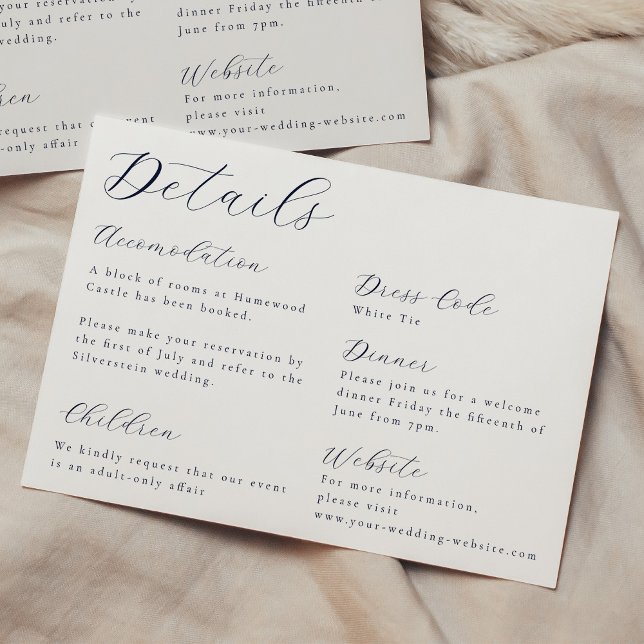 Elegante kalligraphische Hochzeitdetails Begleitkarte (Elegant Calligraphy Wedding Details Enclosure Card)