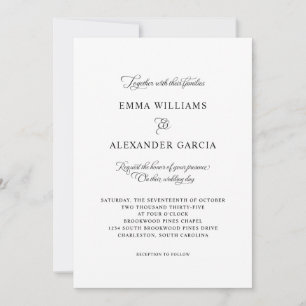 Elegante kalligraphische Hochzeitdetails Schwarz & Einladung