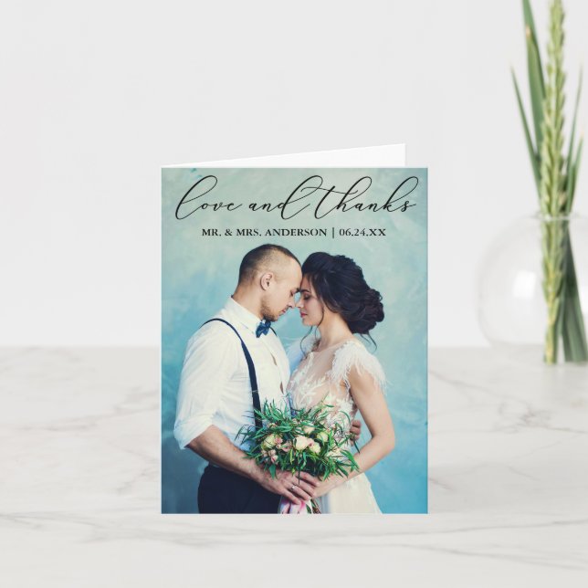 Elegante kalligraphische Liebe Dank Foto Hinweis Dankeskarte (Vorderseite)