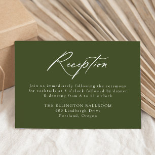 Elegante kalligraphische Olive Green Wedding Recep Begleitkarte
